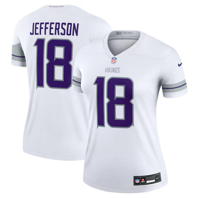 Women's Minnesota Vikings #18 Justin Jefferson White Winter Warrior Limited Stitched Jersey(Run Small)